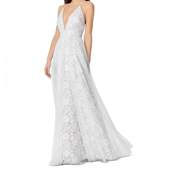 aidan mattox white lace dress Winter White Party Dress